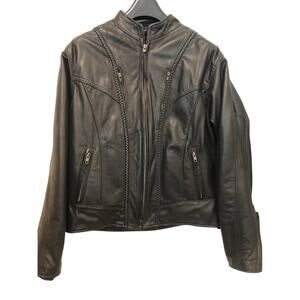 Vintage Walter Dyer Leather Moto Jacket Braided Trim Size 16